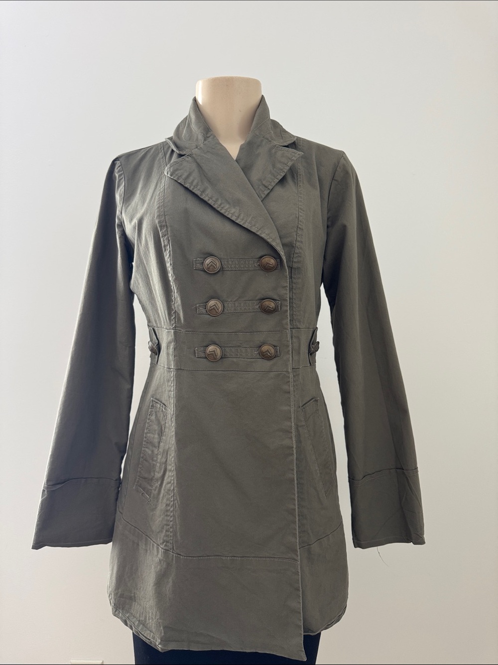 Women's Double-Breasted Olive Military Jacket